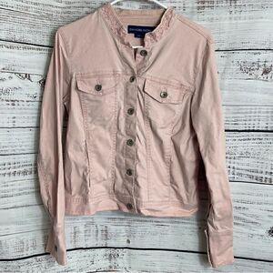 Bandolinoblu Jacket Womens Medium Embroidered Pink 90s Y2K Denim Button Up